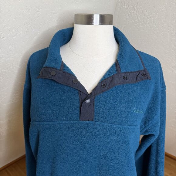 Vintage Cabelas Fleece Snap Pullover Unisex Medium Teal Polartec Sweater Outdoor - Picture 3 of 12